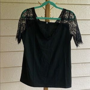 Black Lace V Neck Top